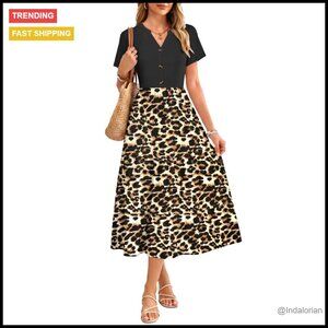 Midi Sundress Tiered V-Neck Casual Summer Dress with Pockets Button Front